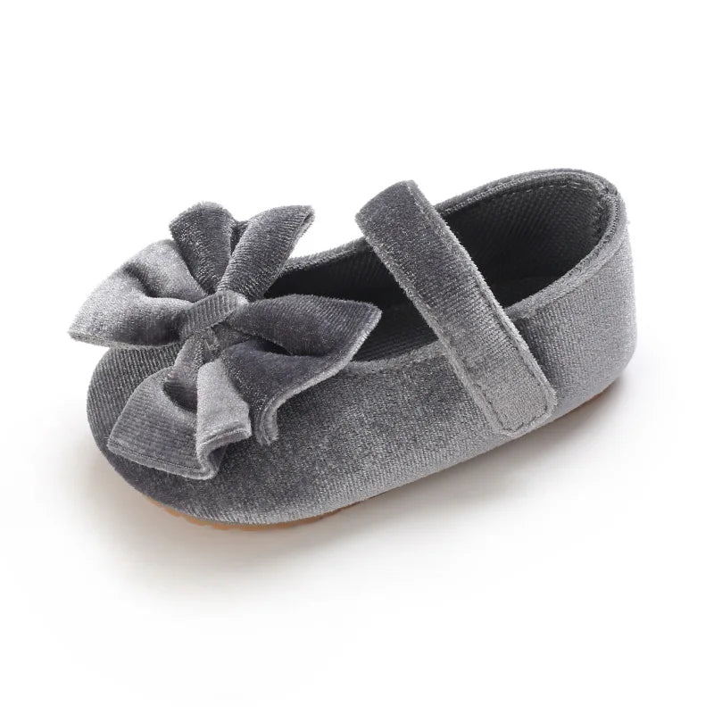 Infant Baby Girls Walkers Shoes Flats Bowknot Soft Anti-Slip Rubber Sole Newborn Shoes Anti-slip Toddler First Walkers