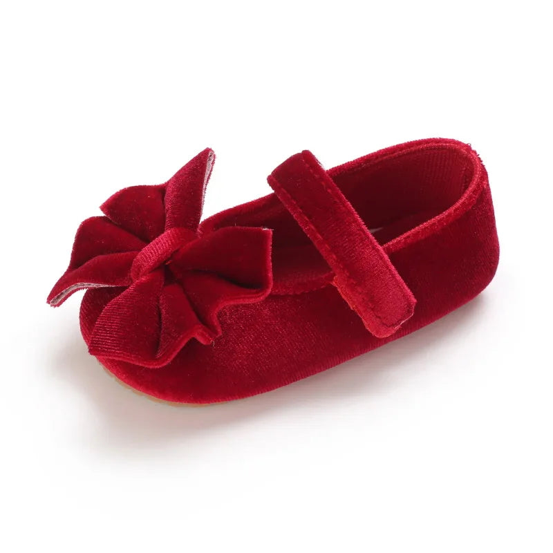 Infant Baby Girls Walkers Shoes Flats Bowknot Soft Anti-Slip Rubber Sole Newborn Shoes Anti-slip Toddler First Walkers