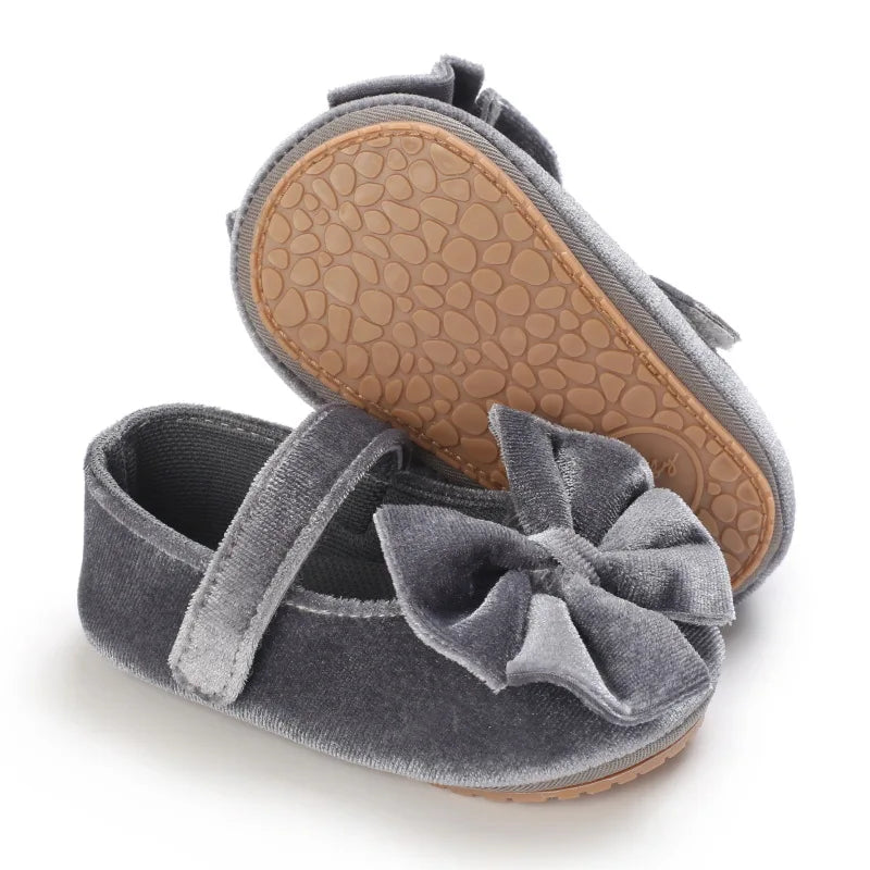 Infant Baby Girls Walkers Shoes Flats Bowknot Soft Anti-Slip Rubber Sole Newborn Shoes Anti-slip Toddler First Walkers
