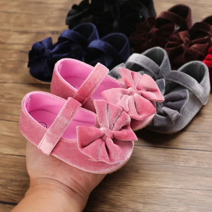 Infant Baby Girls Walkers Shoes Flats Bowknot Soft Anti-Slip Rubber Sole Newborn Shoes Anti-slip Toddler First Walkers