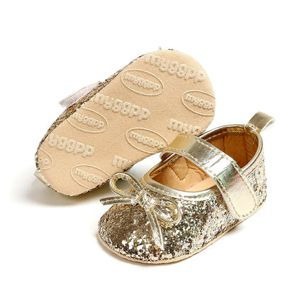 Newborn Baby Shoes Baby Boy Girl Shoes Girl Classic Bowknot Rubber Sole Anti-slip PU Dress Shoes First Walker Toddler Crib Shoes