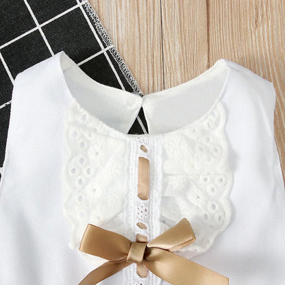 Newborn Baby Girls Dresses Summer Cute Bow Sleeveless Princess Party Birthday Lace Dress+Headband 2Pcs Kids Toddler Clothes A405