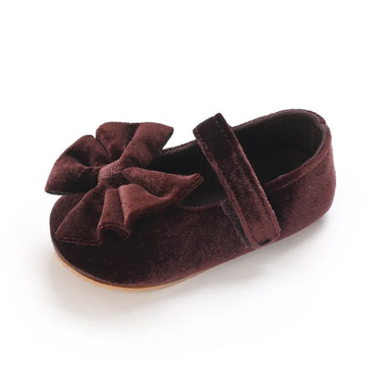 Infant Baby Girls Walkers Shoes Flats Bowknot Soft Anti-Slip Rubber Sole Newborn Shoes Anti-slip Toddler First Walkers