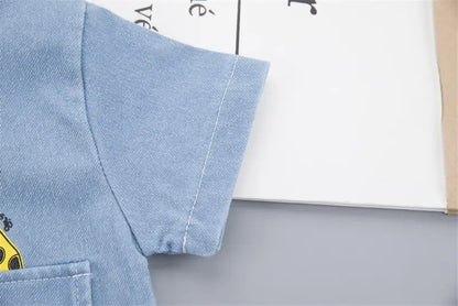 New Summer Kids Boys Denim Clothing Children Casual Short Sleeve Shirt Shorts 2Pcs/sets Kids Sportswear Toddler Fashion Clothes