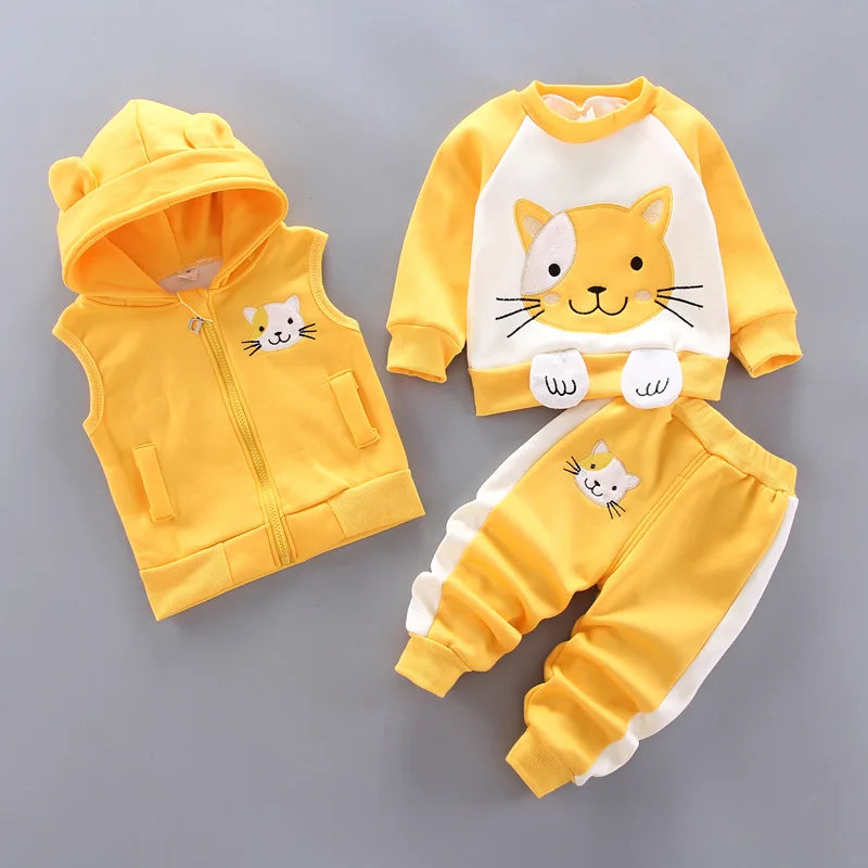Winter Baby Boys Clothing Sets 2024 Cartoon Toddler Boys Girls Warm Hooded Coats Pants Suit Kids Thick Tracksuit Clothes Set (Stock)