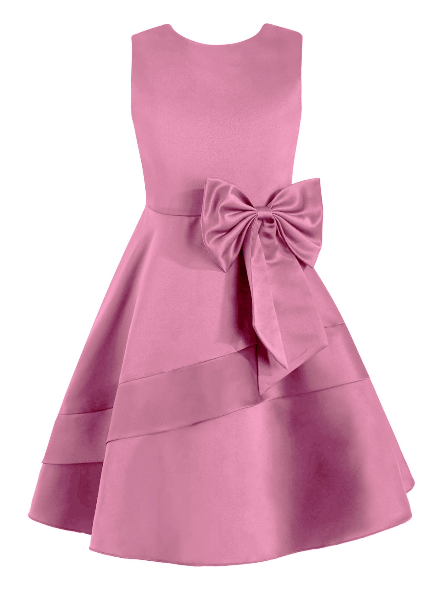 Flower Girl Dress for Kid Wedding Junior Bridesmaid Communion Party Pageant Sleeveless Big Bowknot Decor Satin A-Line Dresses