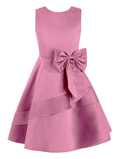 Flower Girl Dress for Kid Wedding Junior Bridesmaid Communion Party Pageant Sleeveless Big Bowknot Decor Satin A-Line Dresses