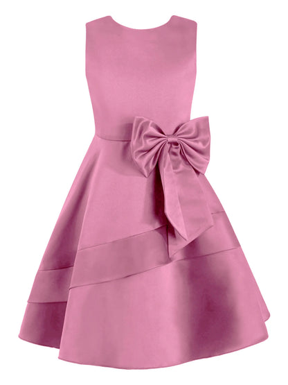 Flower Girl Dress for Kid Wedding Junior Bridesmaid Communion Party Pageant Sleeveless Big Bowknot Decor Satin A-Line Dresses
