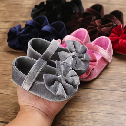 Infant Baby Girls Walkers Shoes Flats Bowknot Soft Anti-Slip Rubber Sole Newborn Shoes Anti-slip Toddler First Walkers