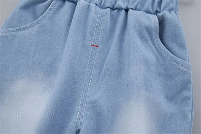 New Summer Kids Boys Denim Clothing Children Casual Short Sleeve Shirt Shorts 2Pcs/sets Kids Sportswear Toddler Fashion Clothes