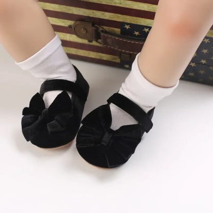 Infant Baby Girls Walkers Shoes Flats Bowknot Soft Anti-Slip Rubber Sole Newborn Shoes Anti-slip Toddler First Walkers