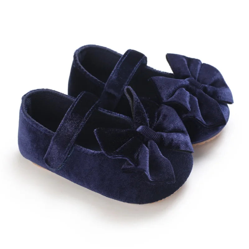 Infant Baby Girls Walkers Shoes Flats Bowknot Soft Anti-Slip Rubber Sole Newborn Shoes Anti-slip Toddler First Walkers