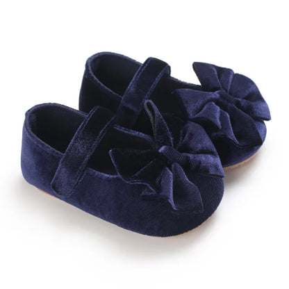 Infant Baby Girls Walkers Shoes Flats Bowknot Soft Anti-Slip Rubber Sole Newborn Shoes Anti-slip Toddler First Walkers