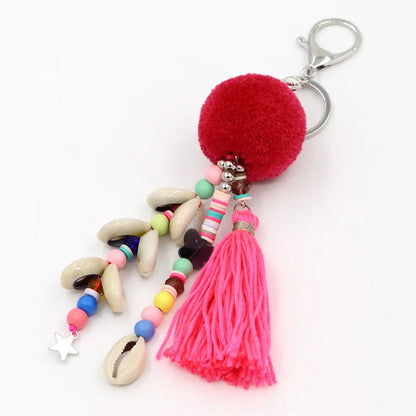 Fashion Jewelry Keychain Women Bag Decoration Accessories Bohemian Car Pendant Shell Tassel Pompom Beaded Key chains