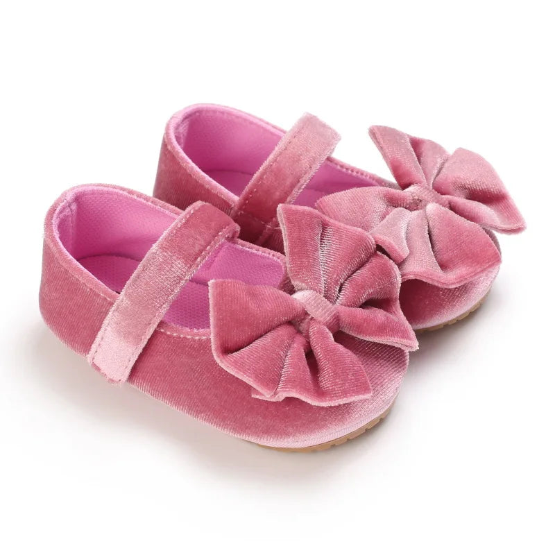 Infant Baby Girls Walkers Shoes Flats Bowknot Soft Anti-Slip Rubber Sole Newborn Shoes Anti-slip Toddler First Walkers