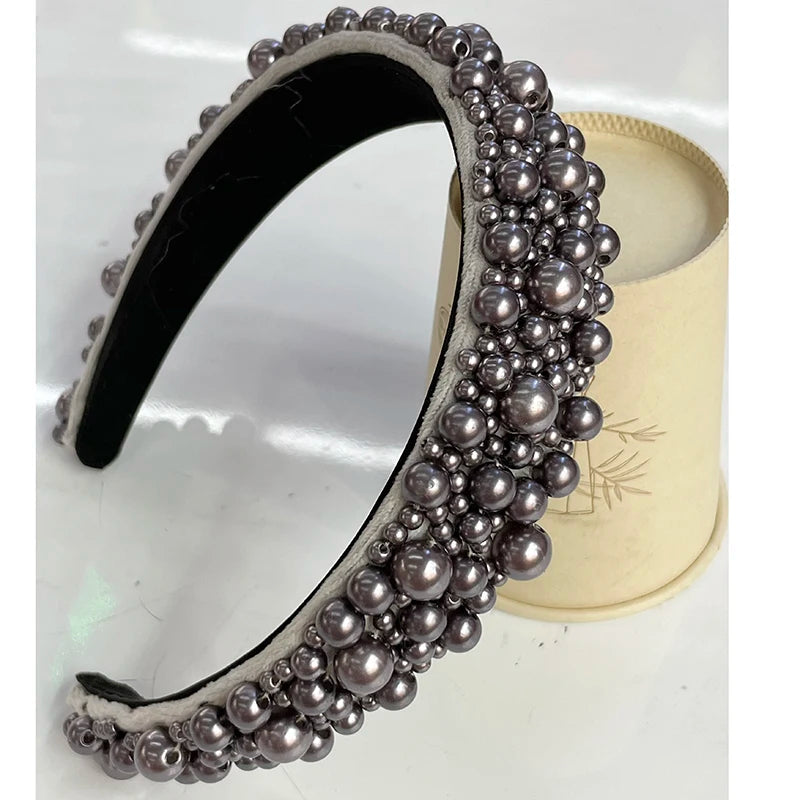 Women Girls Baroque  Pearl Glass Beads  Rhinestone Hairband Headband Adult Hair Accessories