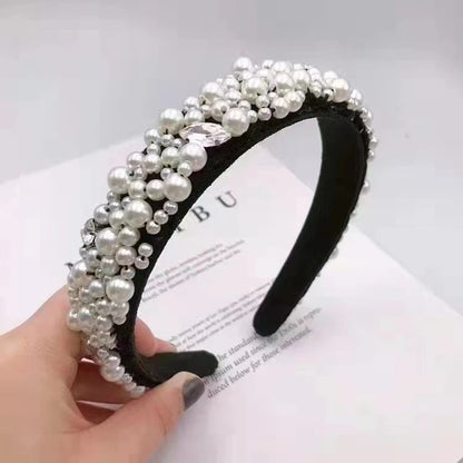 Women Girls Baroque  Pearl Glass Beads  Rhinestone Hairband Headband Adult Hair Accessories