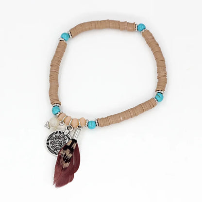 Bracelets for Women Girls Boho Handmade Jewelry Clay Beads Feather Bracelet Female Gift Wrist Accessories