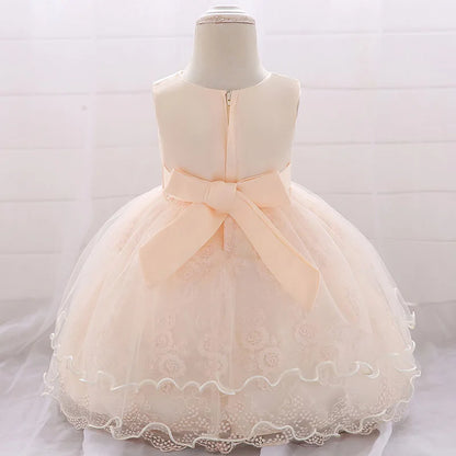 Newborn Baby White Baptism Dress For Girls Toddler Summer Clothes Bow Lace Infant Baby Girl 1st Birthday Princess Party Dresses