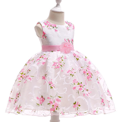 Kids Summer Dress For Girls Wedding Costume Floral Printing Birthday Princess Party Dresses 2-10 Years Children Girl Clothes