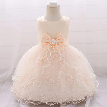 Newborn Baby White Baptism Dress For Girls Toddler Summer Clothes Bow Lace Infant Baby Girl 1st Birthday Princess Party Dresses