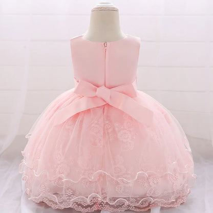 Newborn Baby White Baptism Dress For Girls Toddler Summer Clothes Bow Lace Infant Baby Girl 1st Birthday Princess Party Dresses