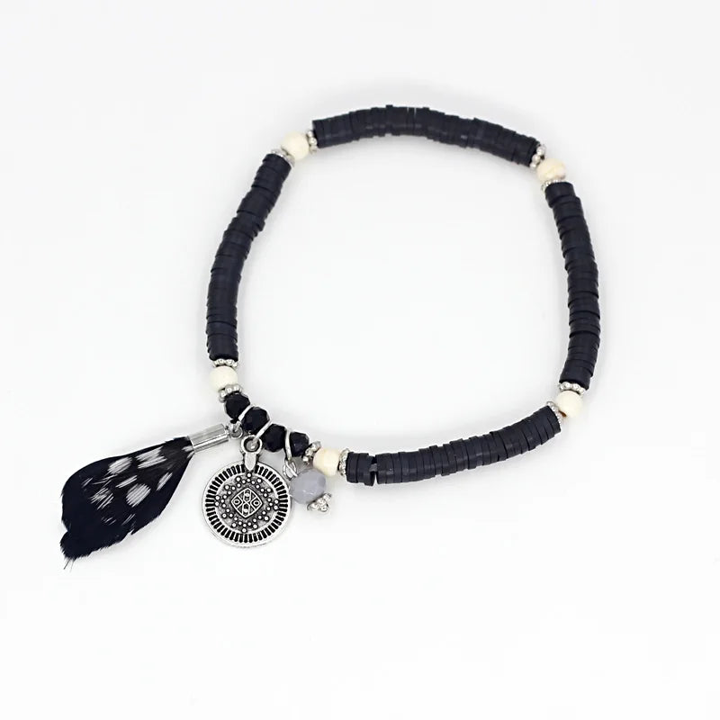 Bracelets for Women Girls Boho Handmade Jewelry Clay Beads Feather Bracelet Female Gift Wrist Accessories