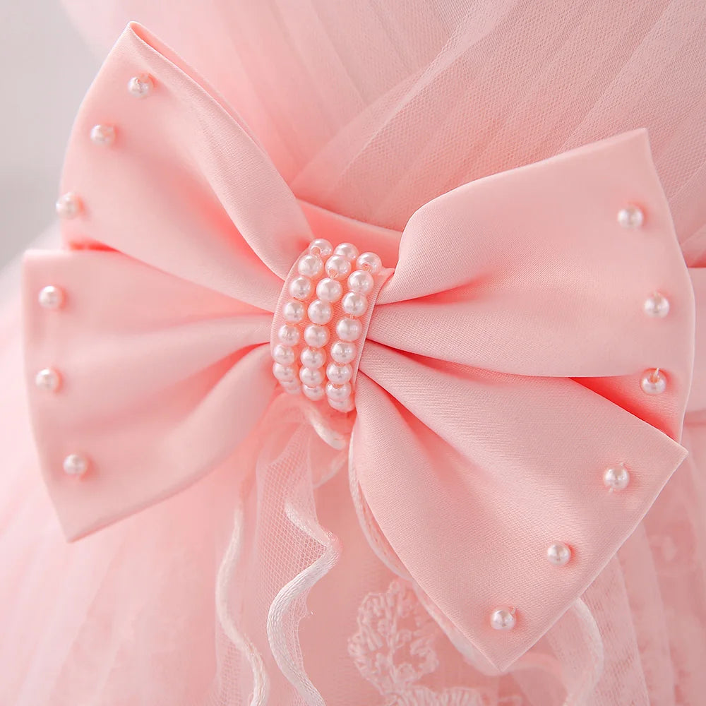 Newborn Baby White Baptism Dress For Girls Toddler Summer Clothes Bow Lace Infant Baby Girl 1st Birthday Princess Party Dresses