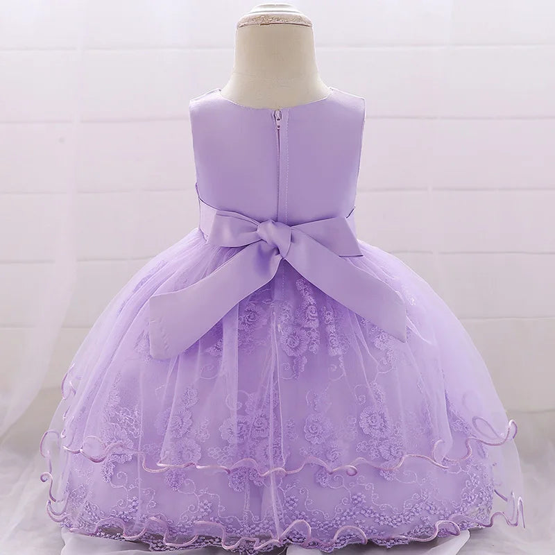 Newborn Baby White Baptism Dress For Girls Toddler Summer Clothes Bow Lace Infant Baby Girl 1st Birthday Princess Party Dresses