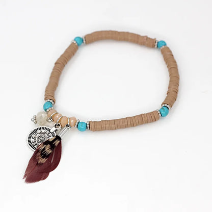 Bracelets for Women Girls Boho Handmade Jewelry Clay Beads Feather Bracelet Female Gift Wrist Accessories