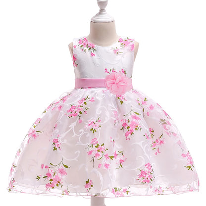Kids Summer Dress For Girls Wedding Costume Floral Printing Birthday Princess Party Dresses 2-10 Years Children Girl Clothes