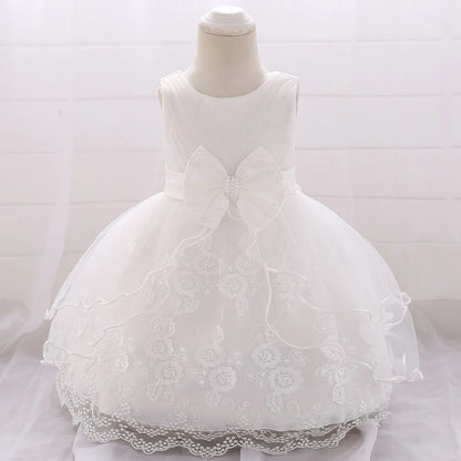 Newborn Baby White Baptism Dress For Girls Toddler Summer Clothes Bow Lace Infant Baby Girl 1st Birthday Princess Party Dresses
