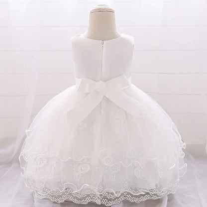 Newborn Baby White Baptism Dress For Girls Toddler Summer Clothes Bow Lace Infant Baby Girl 1st Birthday Princess Party Dresses
