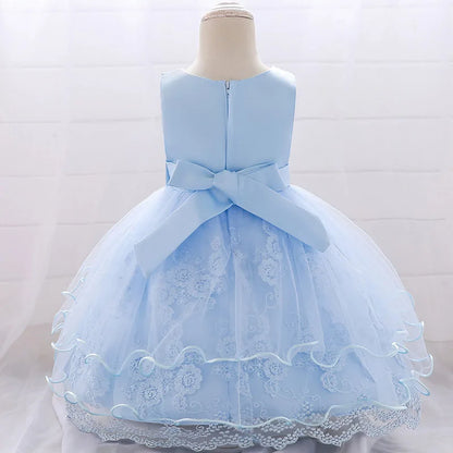 Newborn Baby White Baptism Dress For Girls Toddler Summer Clothes Bow Lace Infant Baby Girl 1st Birthday Princess Party Dresses