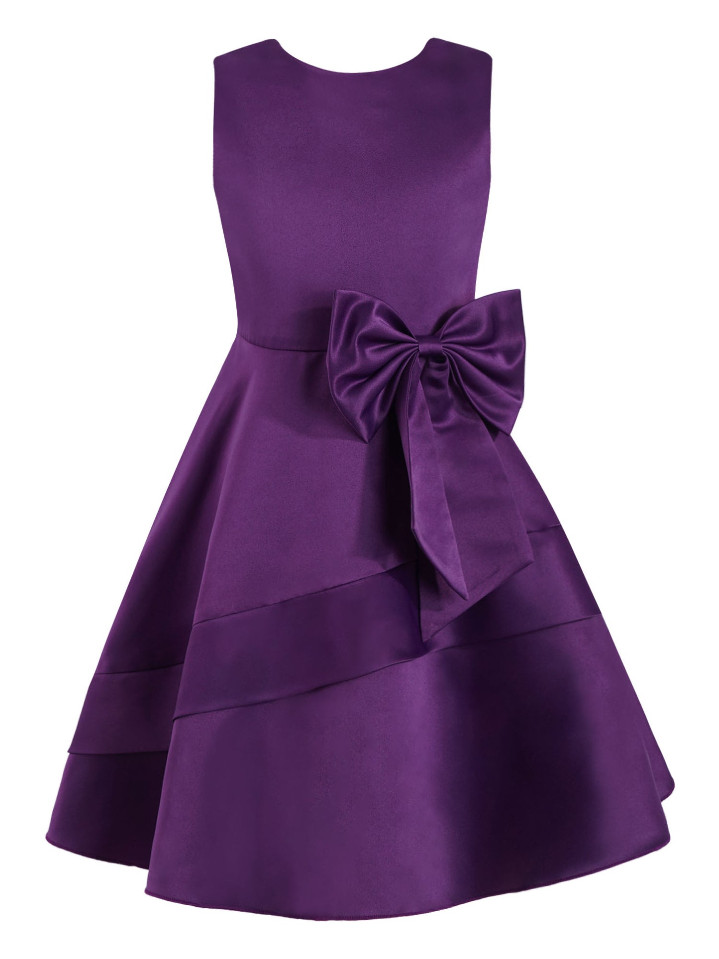 Flower Girl Dress for Kid Wedding Junior Bridesmaid Communion Party Pageant Sleeveless Big Bowknot Decor Satin A-Line Dresses