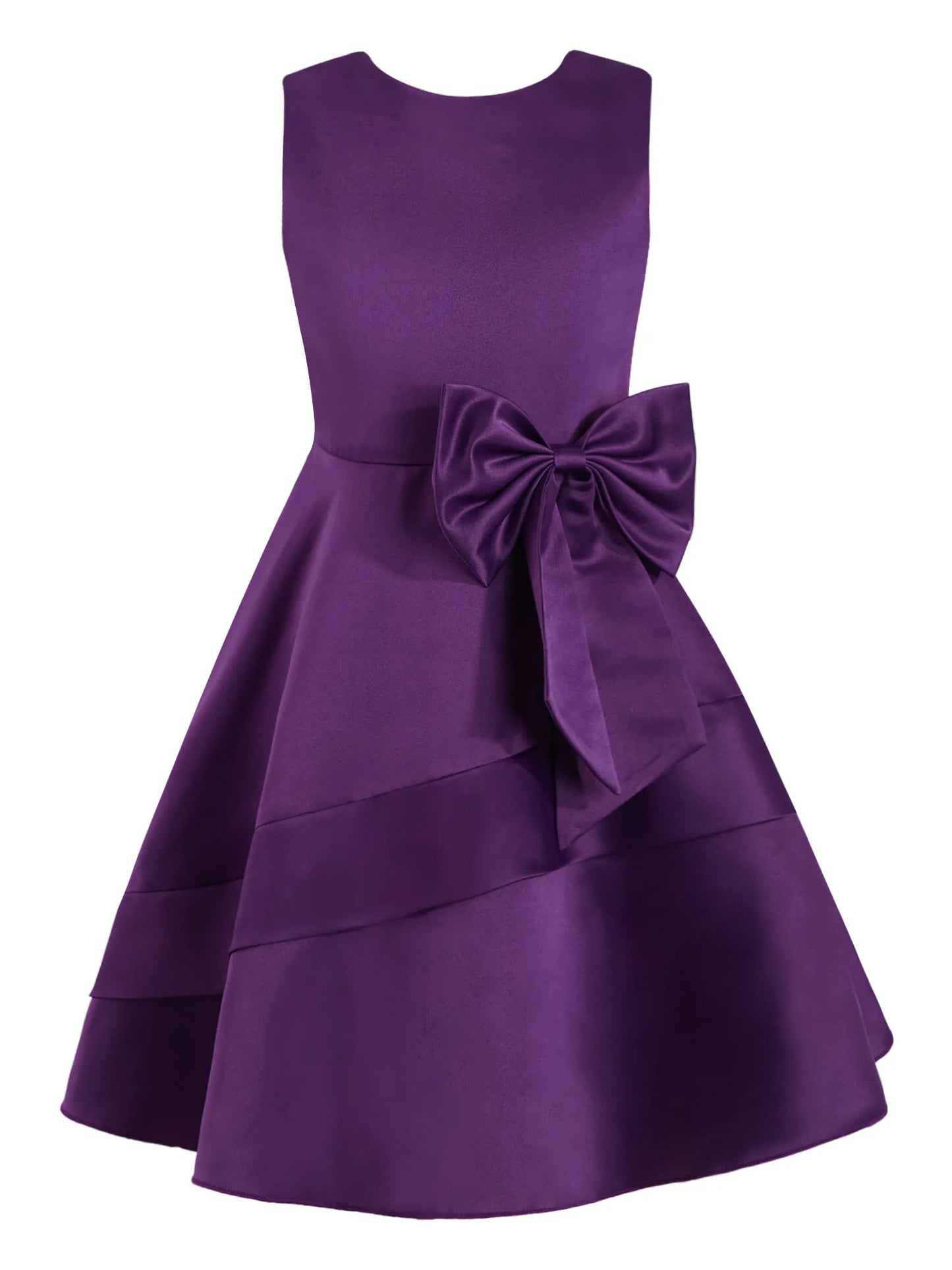 Flower Girl Dress for Kid Wedding Junior Bridesmaid Communion Party Pageant Sleeveless Big Bowknot Decor Satin A-Line Dresses
