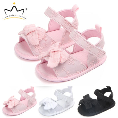 Summer Baby Girl Sandals Solid Color Cute Lace Bows Newborn Shoes Soft Cotton Non-slip Soled Princess Toddler Girl Sandals Kids