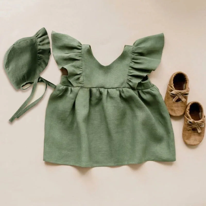 Newborn Girls Summer Clothes Linen Striped Baby Girl Dress For 0-3Y Toddler Girls Clothes Baby Birthday Party Dress
