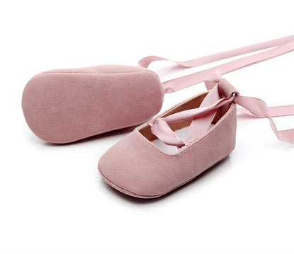 Fashion Newborn Baby Girl Shoes First Walkers Moccasins Cross Ribbon Princess Dance Soft Sole Infant Toddler Shoes Footwear