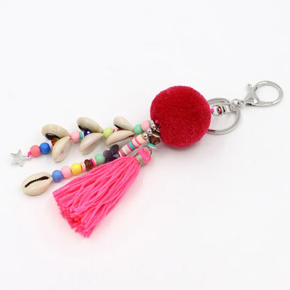 Fashion Jewelry Keychain Women Bag Decoration Accessories Bohemian Car Pendant Shell Tassel Pompom Beaded Key chains