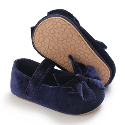 Infant Baby Girls Walkers Shoes Flats Bowknot Soft Anti-Slip Rubber Sole Newborn Shoes Anti-slip Toddler First Walkers