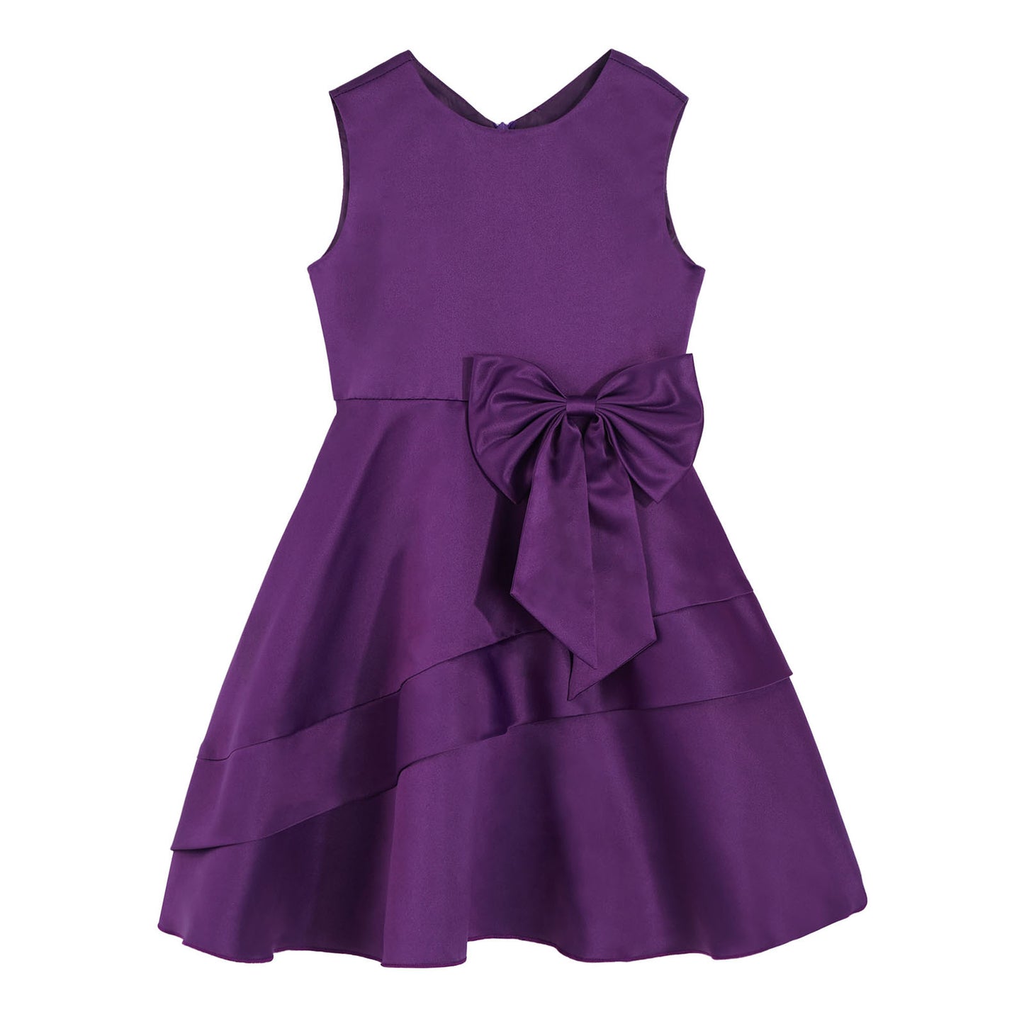Flower Girl Dress for Kid Wedding Junior Bridesmaid Communion Party Pageant Sleeveless Big Bowknot Decor Satin A-Line Dresses