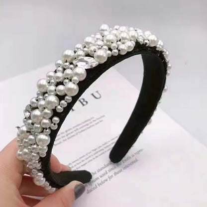 Women Girls Baroque  Pearl Glass Beads  Rhinestone Hairband Headband Adult Hair Accessories