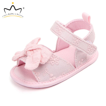 Summer Baby Girl Sandals Solid Color Cute Lace Bows Newborn Shoes Soft Cotton Non-slip Soled Princess Toddler Girl Sandals Kids