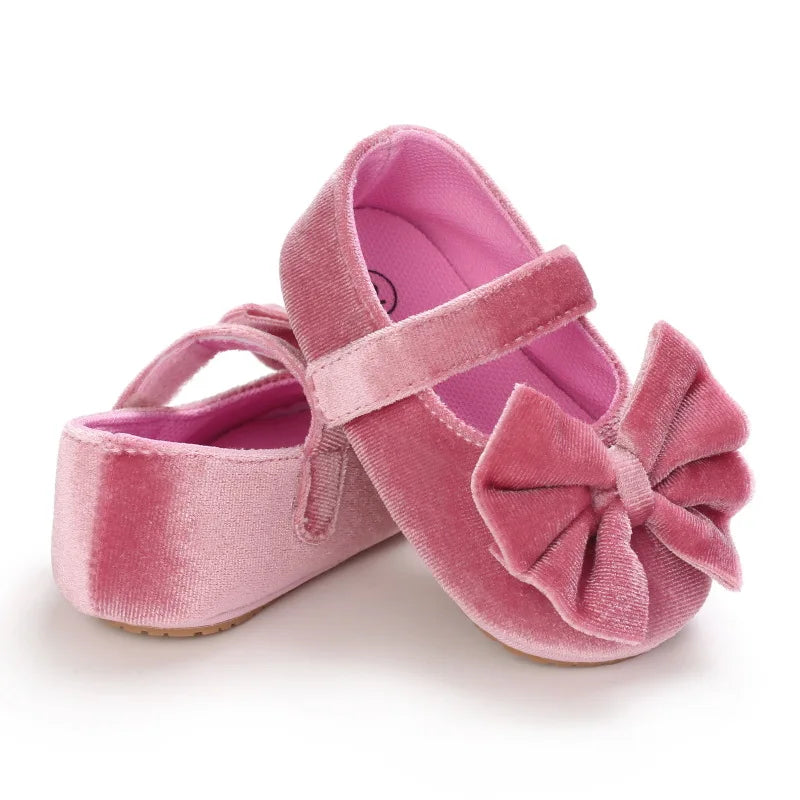Infant Baby Girls Walkers Shoes Flats Bowknot Soft Anti-Slip Rubber Sole Newborn Shoes Anti-slip Toddler First Walkers