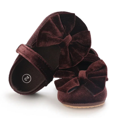 Infant Baby Girls Walkers Shoes Flats Bowknot Soft Anti-Slip Rubber Sole Newborn Shoes Anti-slip Toddler First Walkers