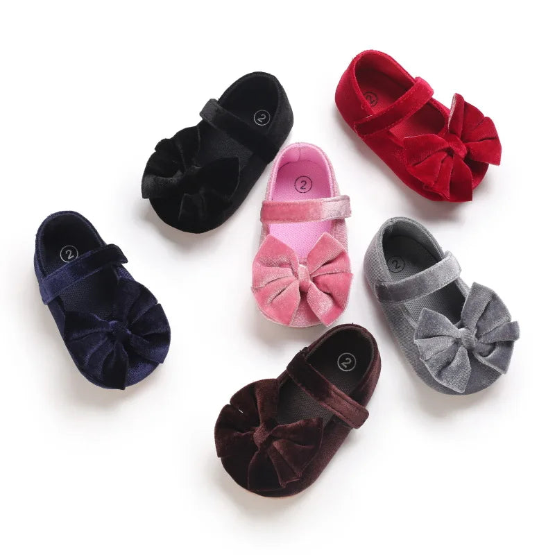 Infant Baby Girls Walkers Shoes Flats Bowknot Soft Anti-Slip Rubber Sole Newborn Shoes Anti-slip Toddler First Walkers