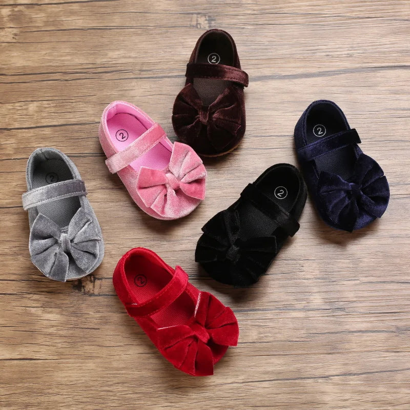Infant Baby Girls Walkers Shoes Flats Bowknot Soft Anti-Slip Rubber Sole Newborn Shoes Anti-slip Toddler First Walkers