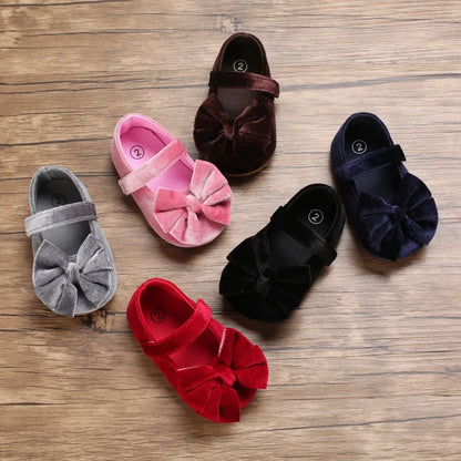 Infant Baby Girls Walkers Shoes Flats Bowknot Soft Anti-Slip Rubber Sole Newborn Shoes Anti-slip Toddler First Walkers