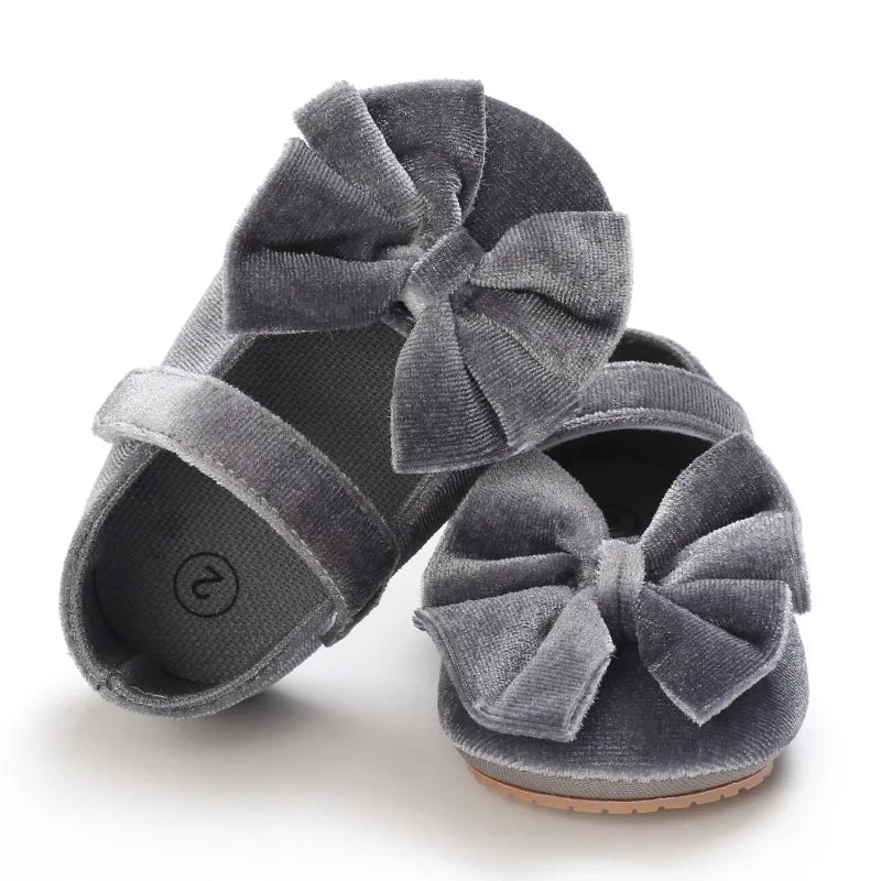Infant Baby Girls Walkers Shoes Flats Bowknot Soft Anti-Slip Rubber Sole Newborn Shoes Anti-slip Toddler First Walkers